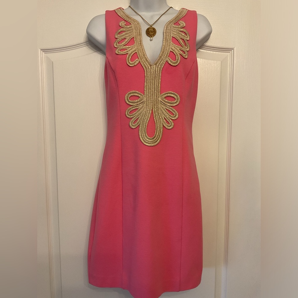 Lilly Pulitzer Janice Shift Dress Pink & Gold